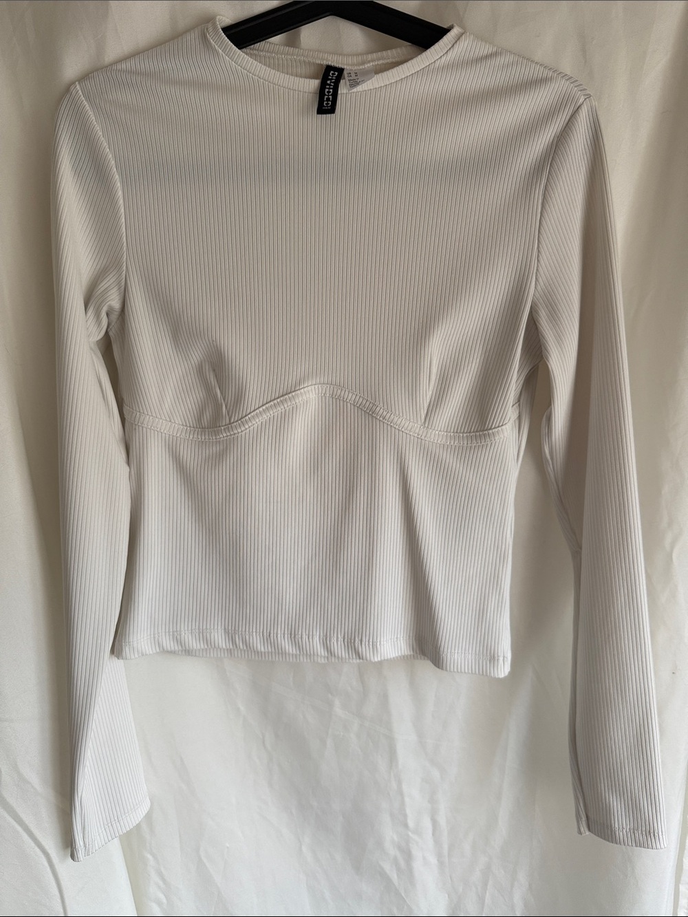 H&M Divided White Ribbed Long-Sleeve Top